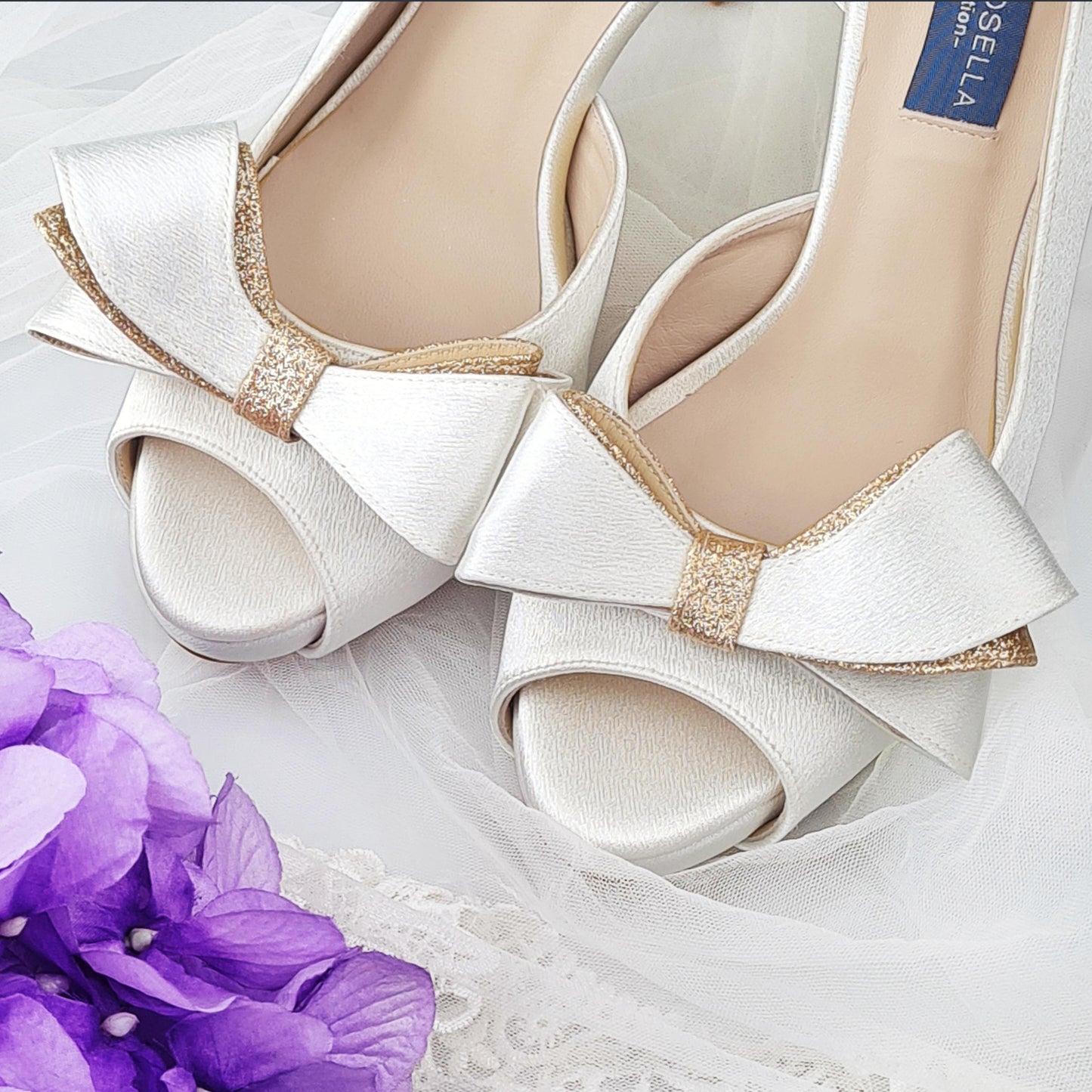 Brianna Ivory White Satin With Bow Wedding Shoes (Ready Stock)
