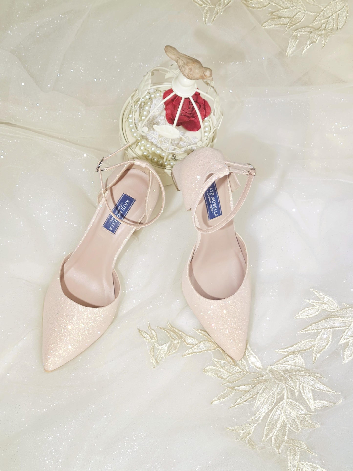 Kylie Champagne Glitter Ankle Strap Pump(Custom Made)