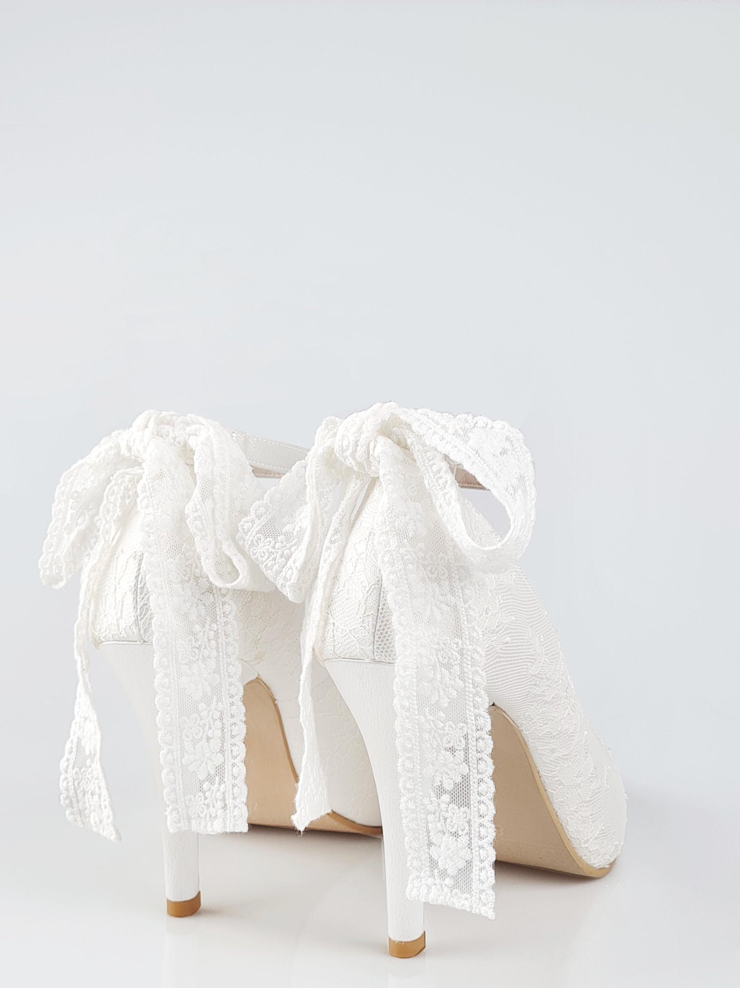 Lillian Ivory White Satin With Lace Strap Wedding Shoes