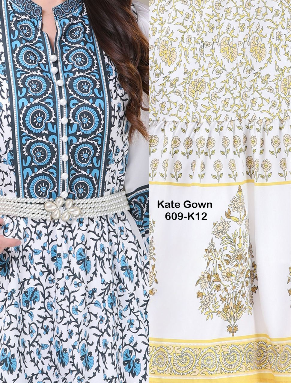 Sophisticated Bohemian Batik Mid-Sleeve Office Dress 609-K12 by Kate Gown