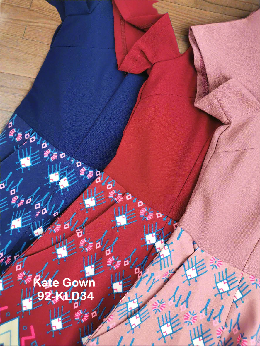 Sophisticated Collared V-Neck Batik Office Dress 92-KLD34 by Kate Gown