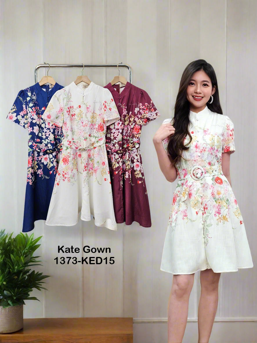 Elegant High Neck Floral Print Office Dress 1373-KED15 by Kate Gown
