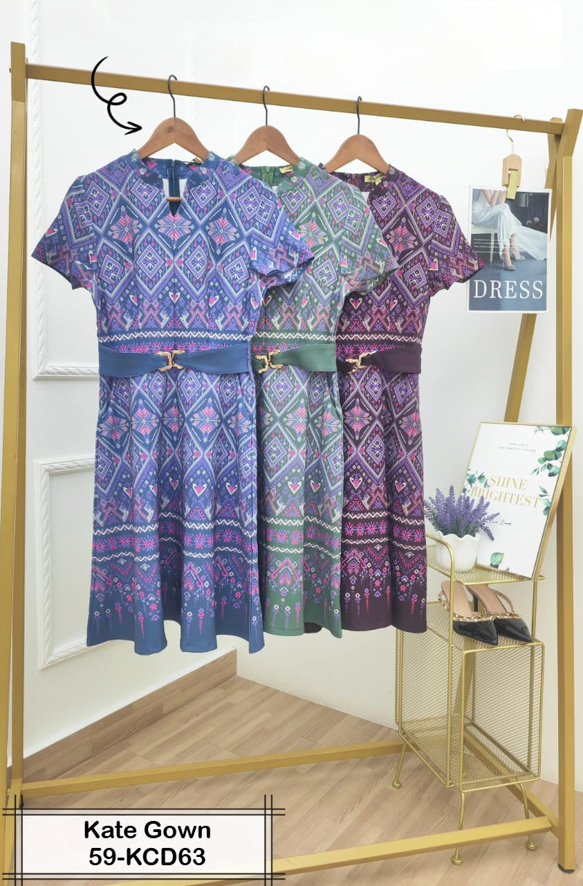 Elegant Vintage V-Neck Batik Office Dress 59-KCD63 by Kate Gown