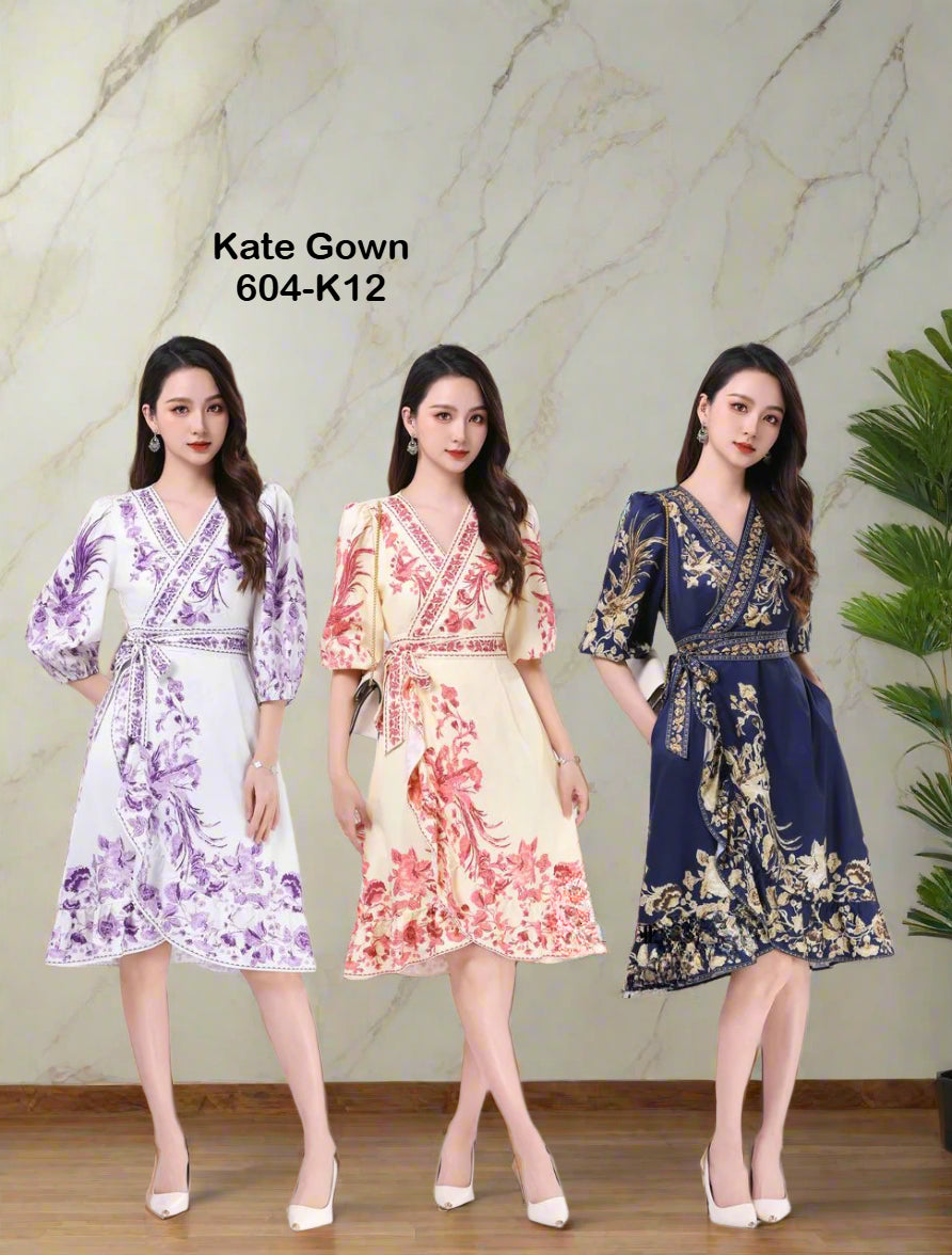Chic Bohemian Floral Print Office Dress 604-K12 by Kate Gown