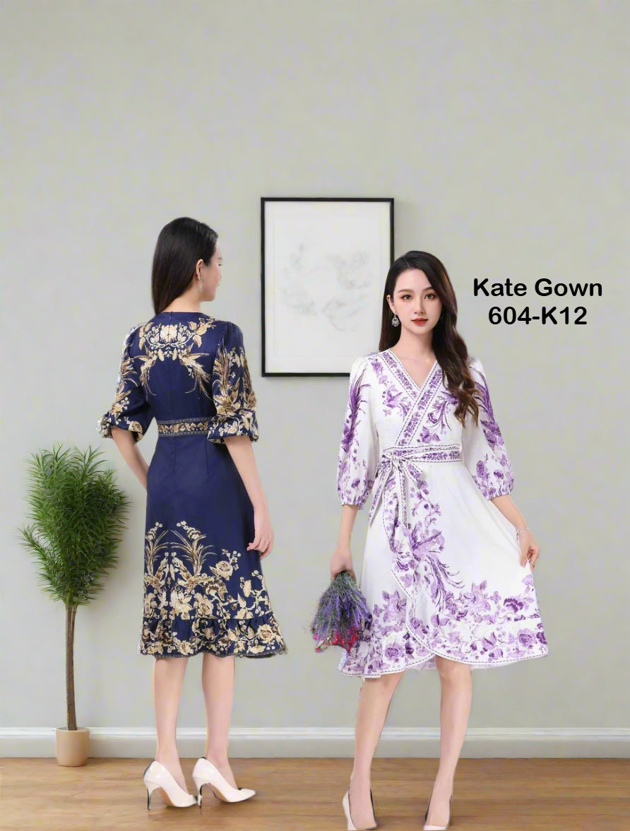 Chic Bohemian Floral Print Office Dress 604-K12 by Kate Gown