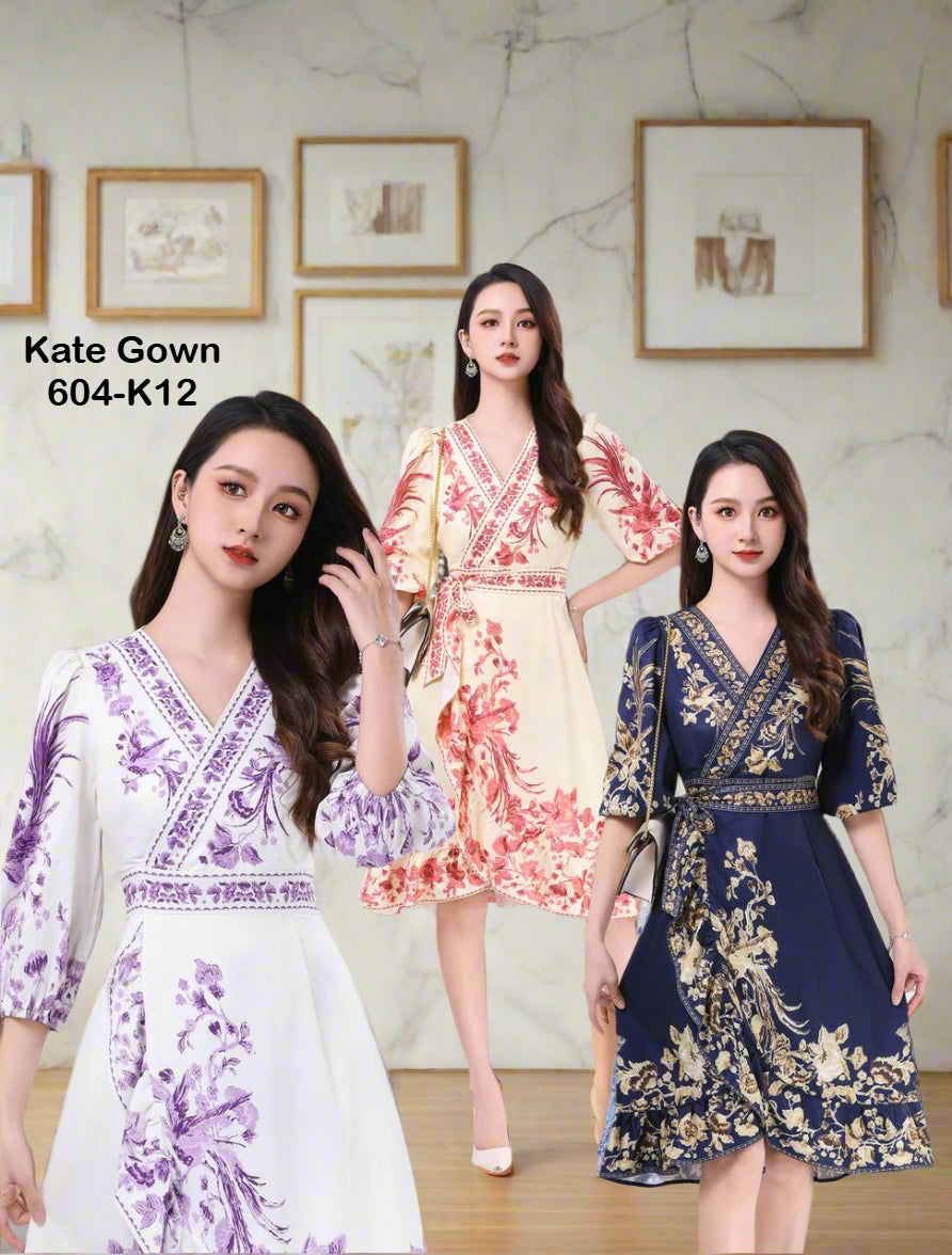 Chic Bohemian Floral Print Office Dress 604-K12 by Kate Gown