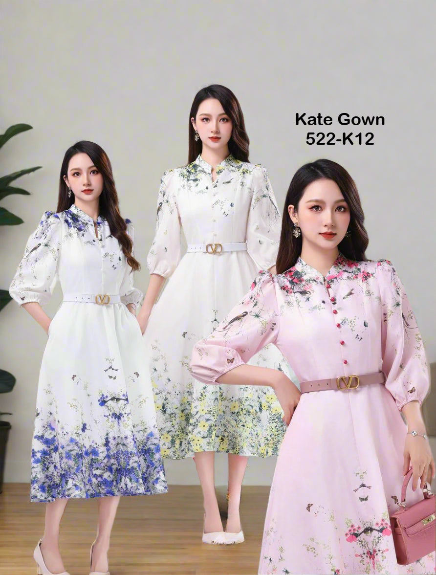 Elegant Monet Garden Floral Office Dress 522-K12 by Kate Gown