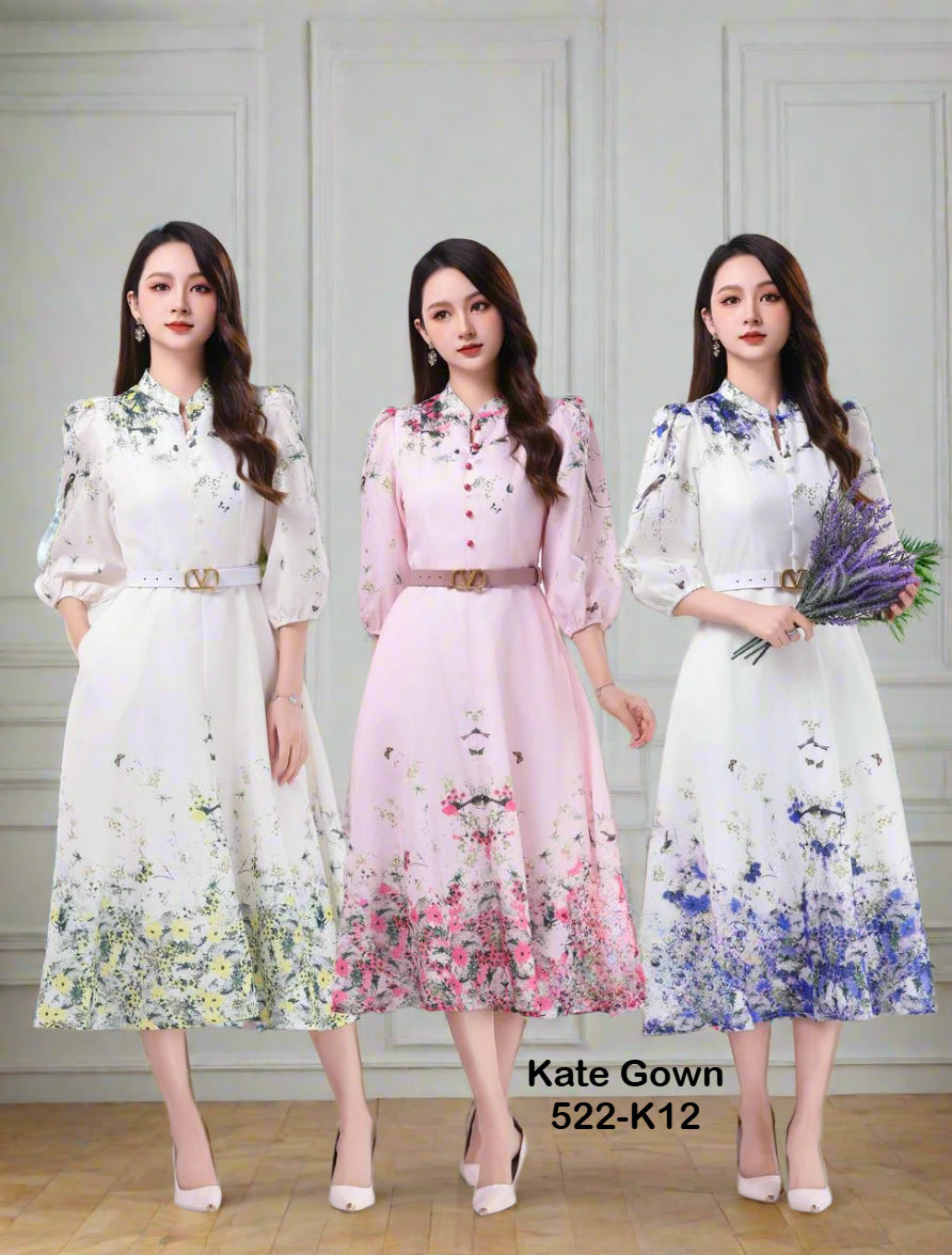 Elegant Monet Garden Floral Office Dress 522-K12 by Kate Gown