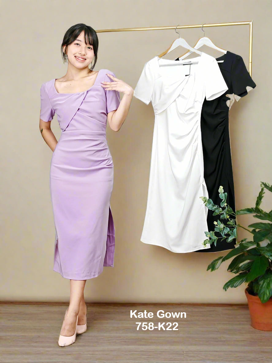 Elegant Square Neck Short Sleeve Dinner Dress 758-K22 by Kate Gown