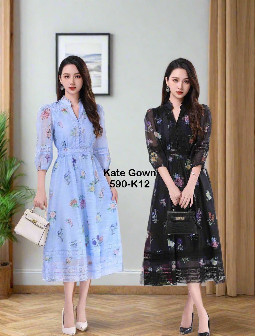 Elegant Organza Floral Office Dress 590-K12 by Kate Gown