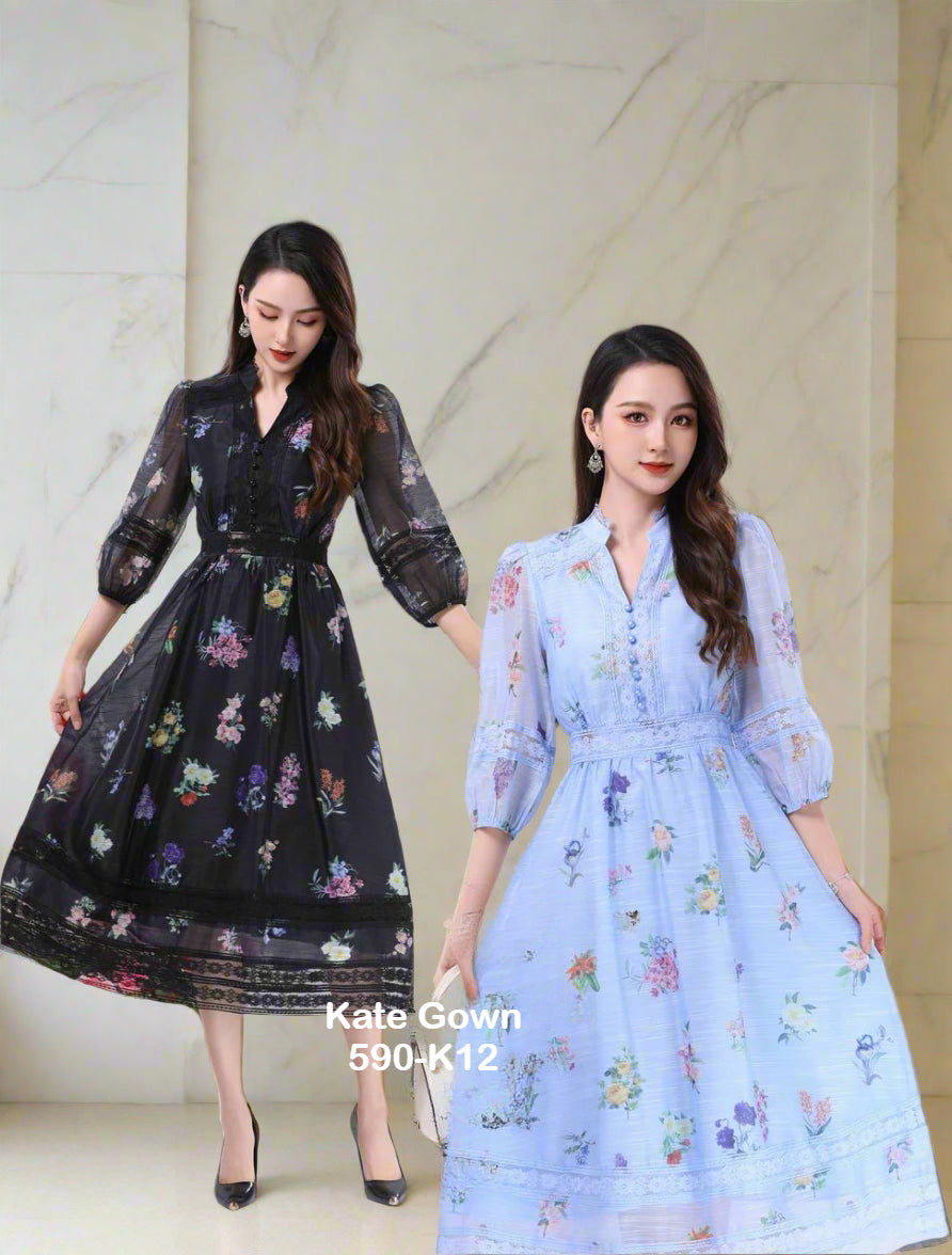 Elegant Organza Floral Office Dress 590-K12 by Kate Gown