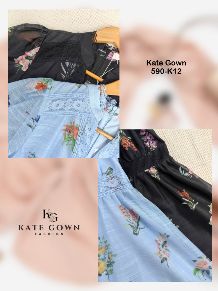 Elegant Organza Floral Office Dress 590-K12 by Kate Gown