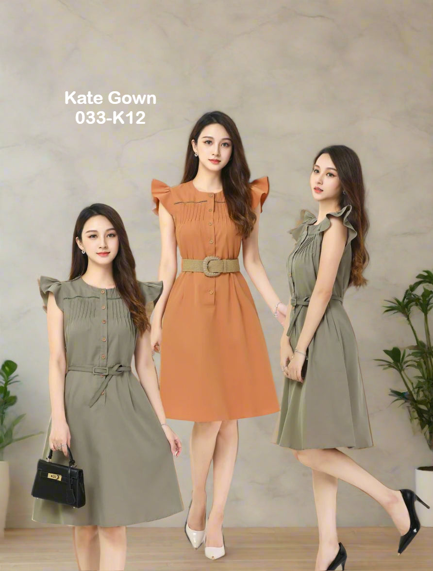 Premium Korean Style Ruffle Sleeve OL Dress 033-K12 by Kate Gown