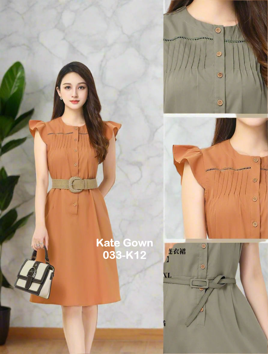 Premium Korean Style Ruffle Sleeve OL Dress 033-K12 by Kate Gown