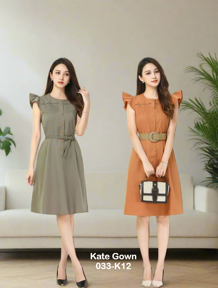 Premium Korean Style Ruffle Sleeve OL Dress 033-K12 by Kate Gown