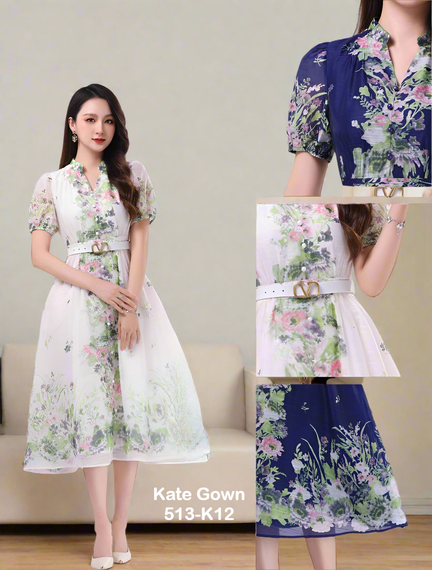 Monet Garden Print OL Dress 513-K12 by Kate Gown