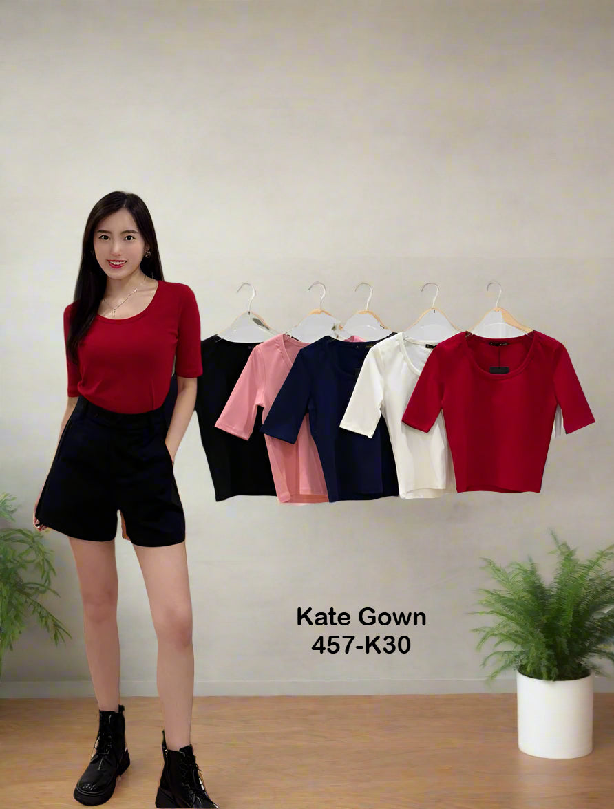 Cotton Ribbed U-Neck Basic Top 457-K30 by Kate Gown