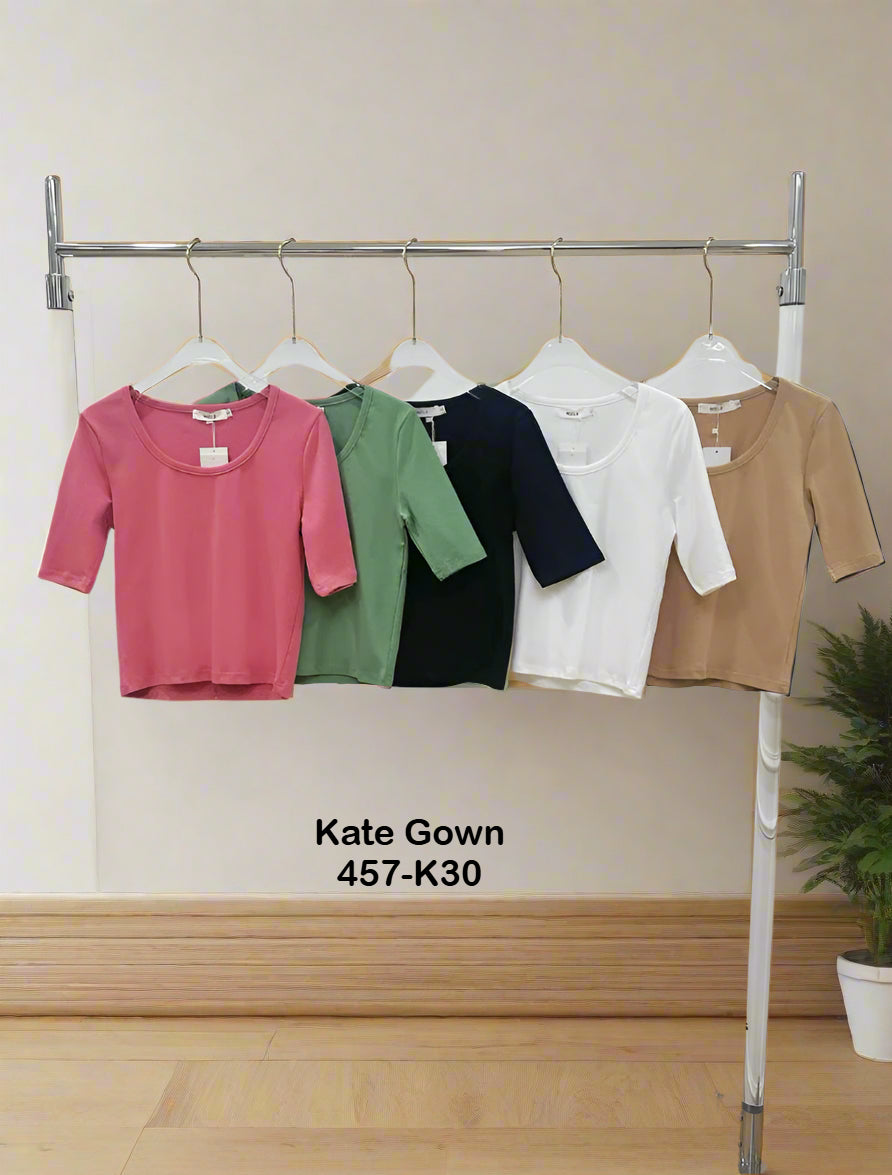 Cotton Ribbed U-Neck Basic Top 457-K30 by Kate Gown