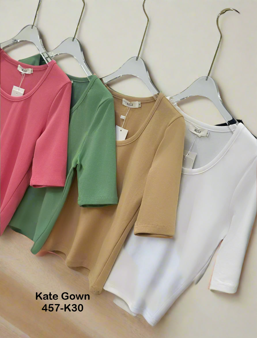 Cotton Ribbed U-Neck Basic Top 457-K30 by Kate Gown