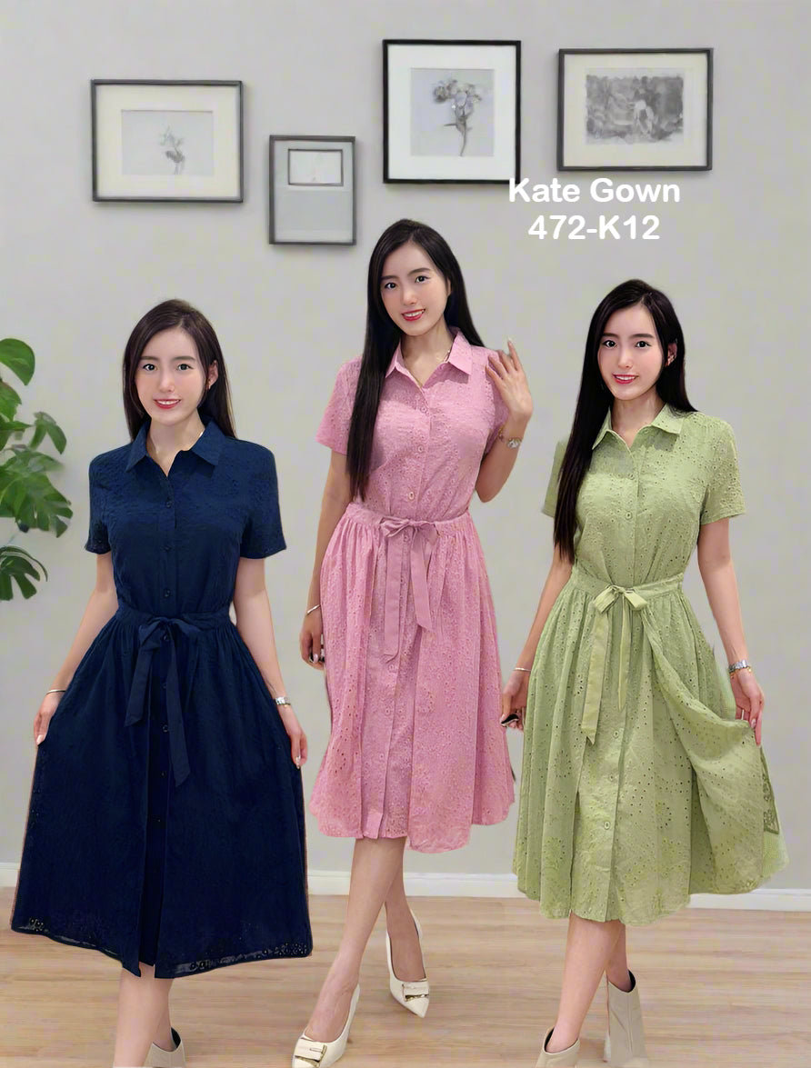 Fake 2-Piece Embroidered Cotton OL Dress 472-K12 by Kate Gown