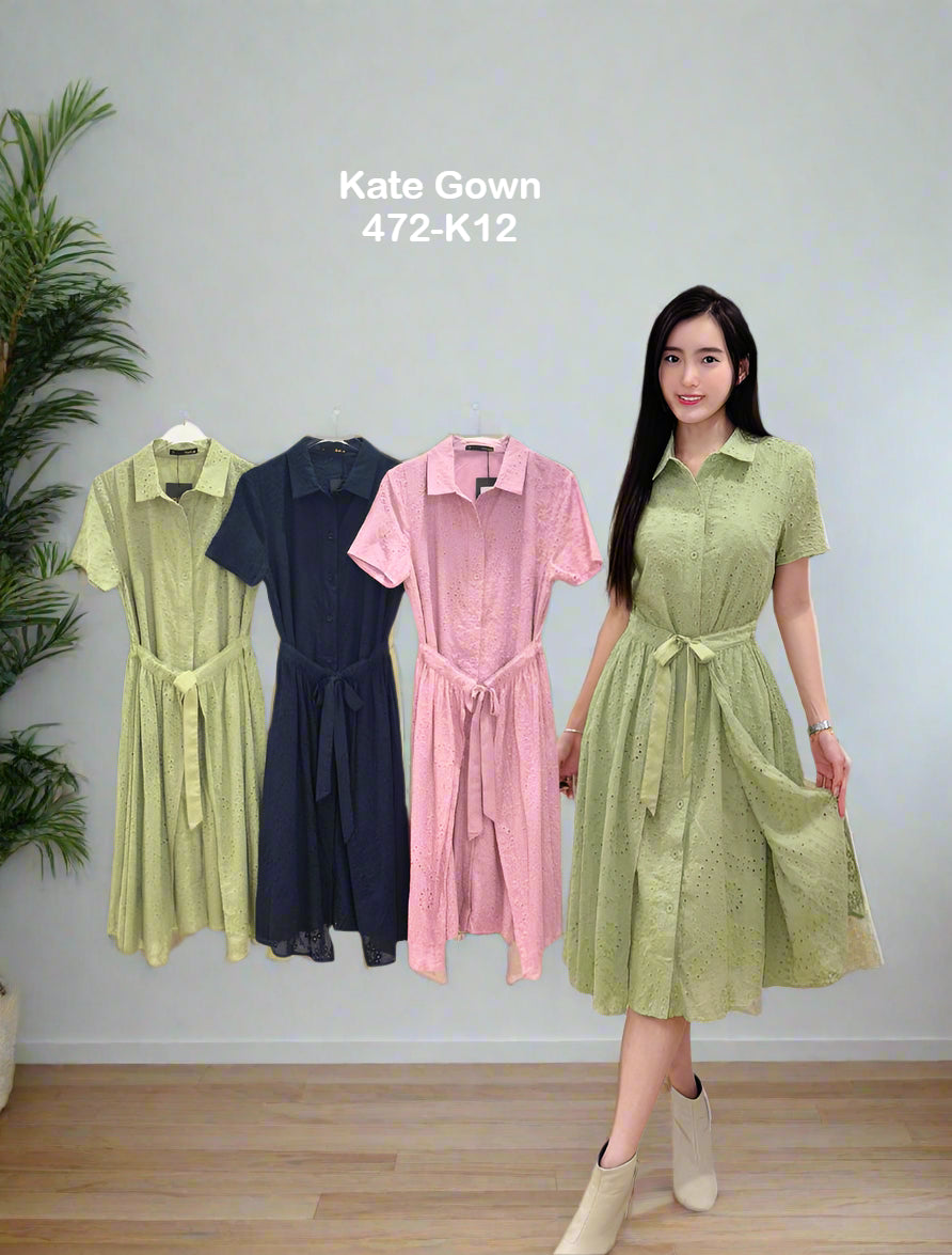 Fake 2-Piece Embroidered Cotton OL Dress 472-K12 by Kate Gown