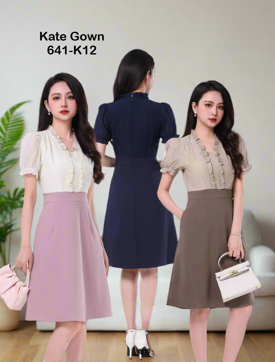 Elegant Grid Chiffon Office Dress 641-K12 by Kate Gown