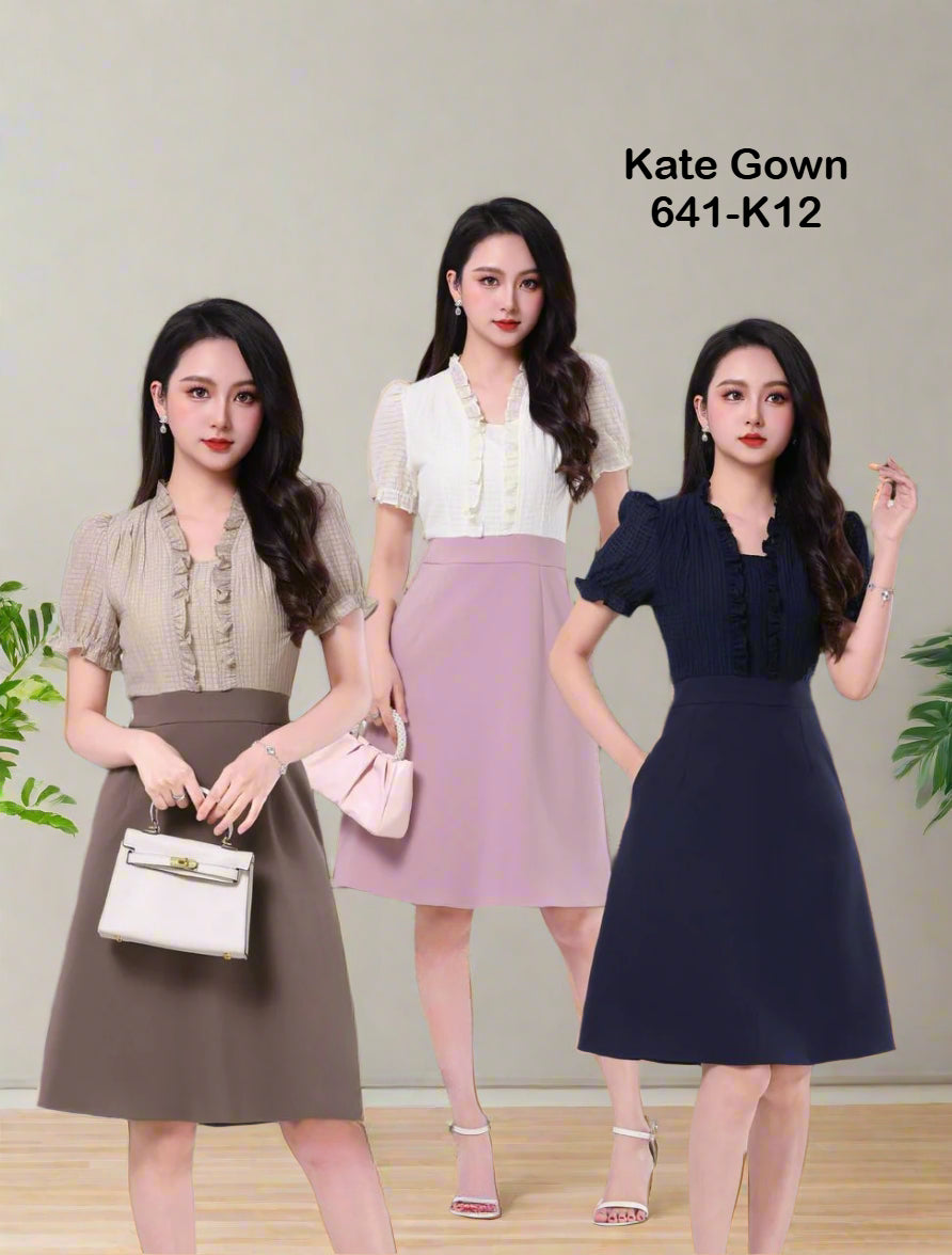 Elegant Grid Chiffon Office Dress 641-K12 by Kate Gown