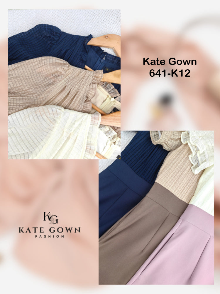 Elegant Grid Chiffon Office Dress 641-K12 by Kate Gown