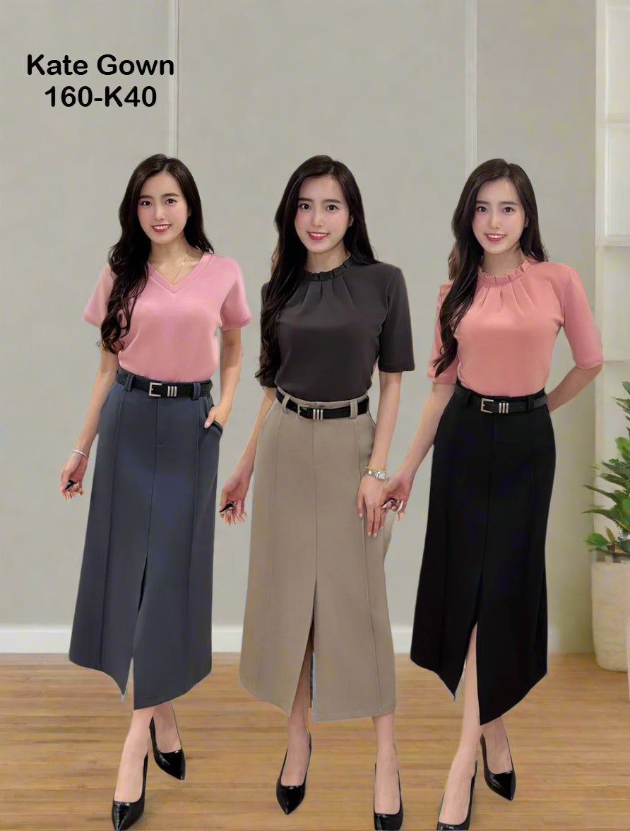 Elegant Korean Split Midi Skirt 160-K40 by Kate Gown