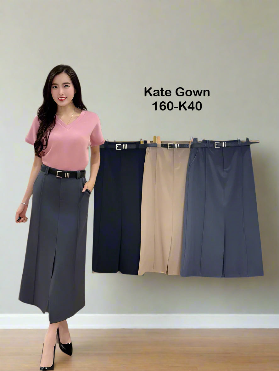 Elegant Korean Split Midi Skirt 160-K40 by Kate Gown