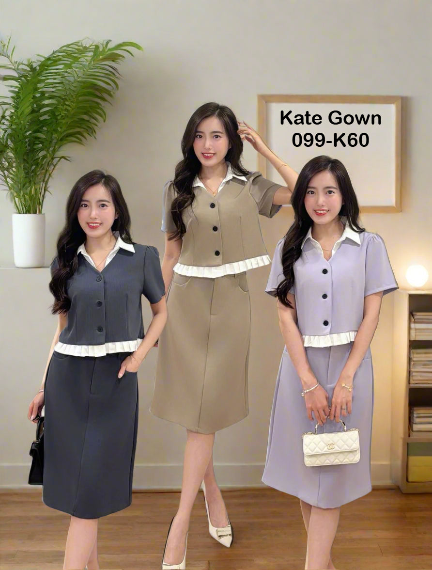 Elegant V Neck Contrast Set 099-K60 by Kate Gown