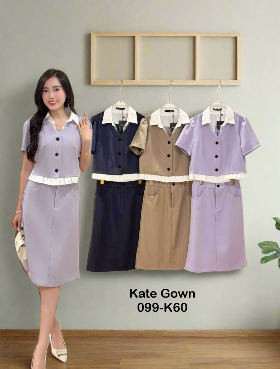 Elegant V Neck Contrast Set 099-K60 by Kate Gown