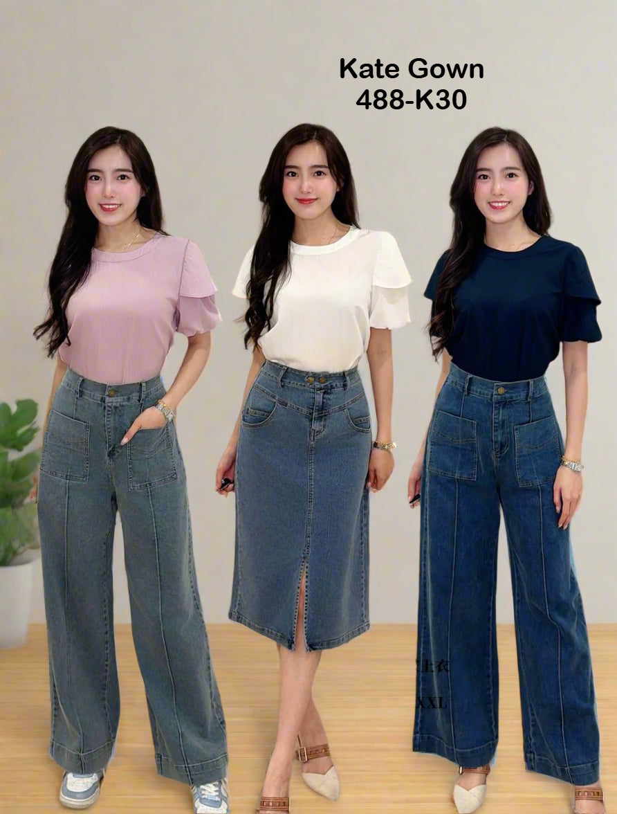 Wrinkle Texture Casual Top 488-K30 by Kate Gown