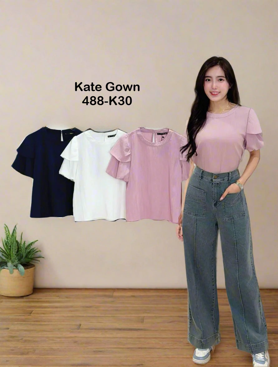 Wrinkle Texture Casual Top 488-K30 by Kate Gown