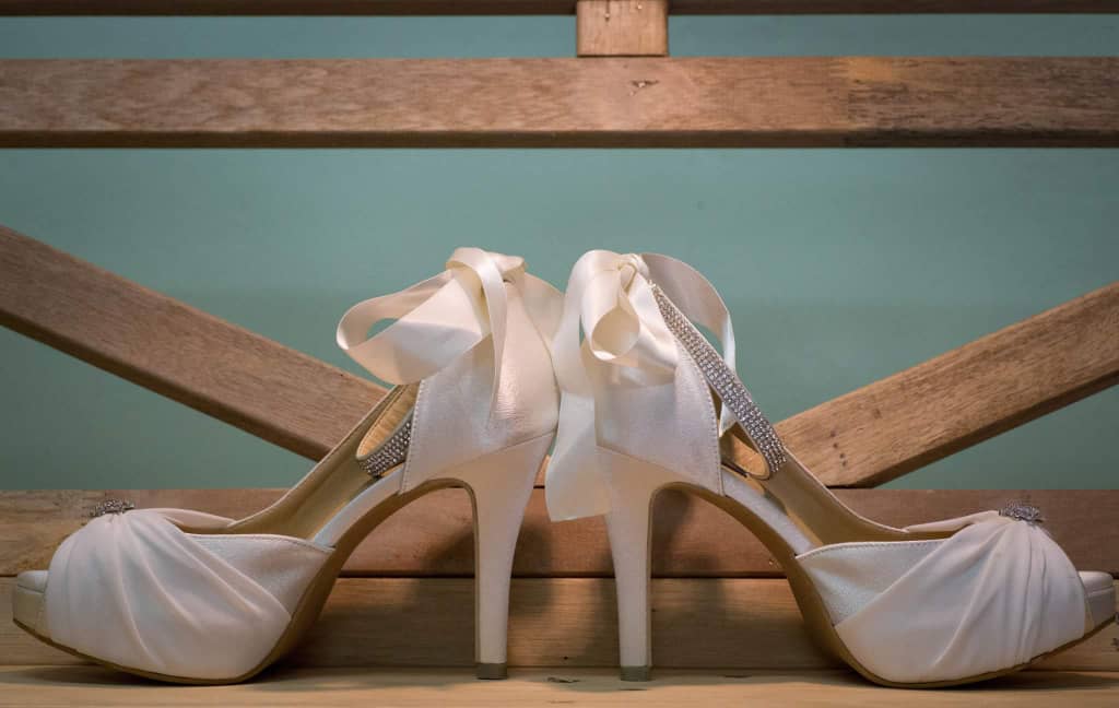 Audrey Ivory White Satin With Diamante Wedding Shoes (Ready Stock)