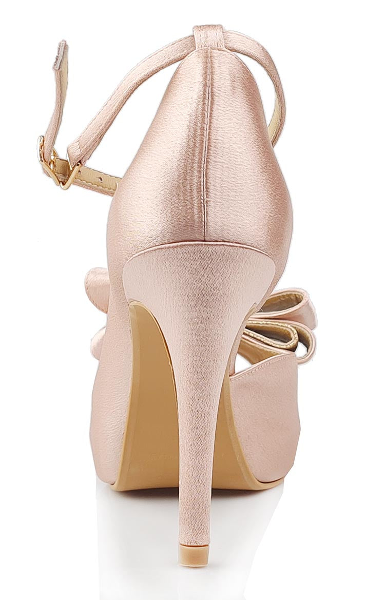 Brianna Nude Pink Satin With Bow Wedding Shoes (Ready Stock)