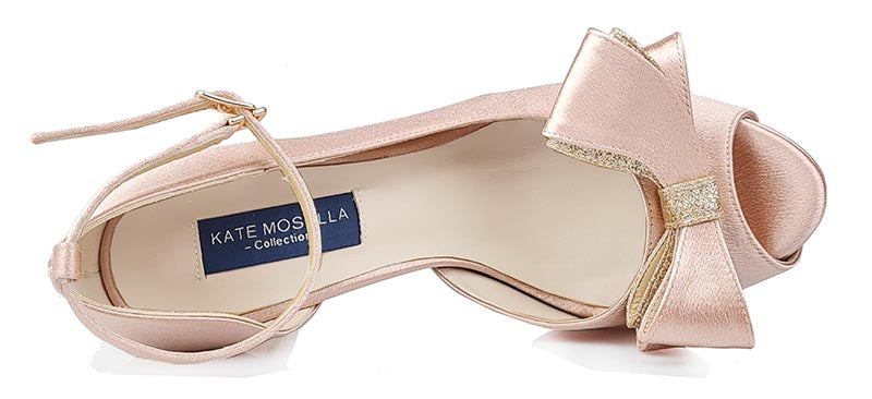 Brianna Nude Pink Satin With Bow Wedding Shoes (Ready Stock)