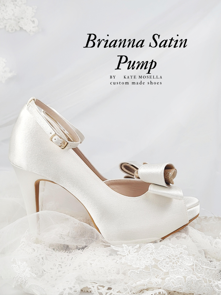 Brianna Ivory White Satin With Bow Wedding Shoes (Ready Stock)