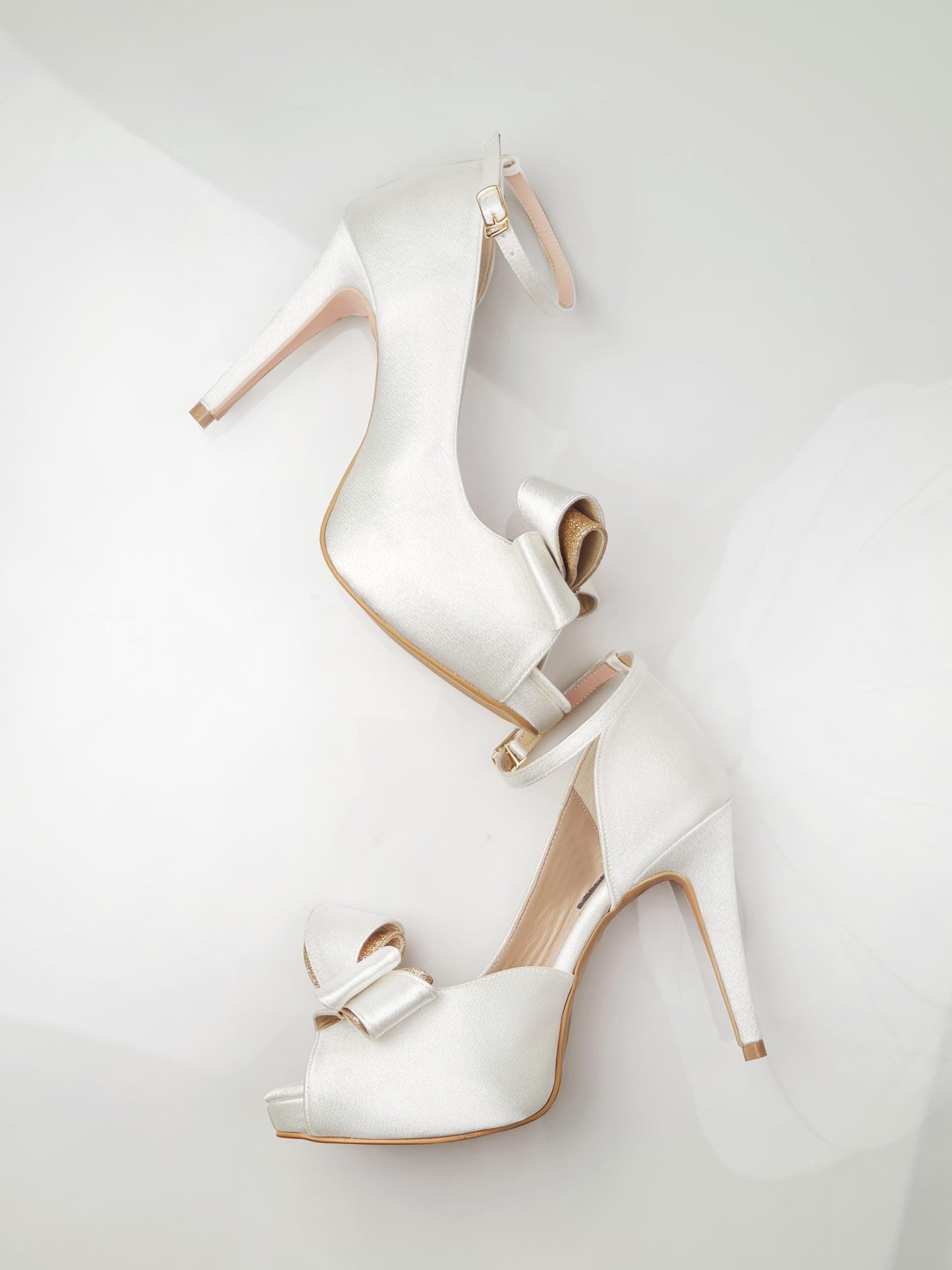 Brianna Ivory White Satin With Bow Wedding Shoes (Ready Stock)