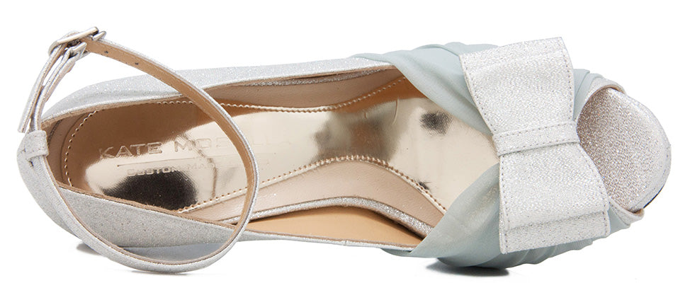 Abbie Silver Glitter With Bow & Chiffon Wedding Shoes