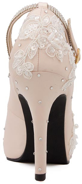 Kate Light Beige Satin With Diamante & Swarovski Rhinestone Wedding Shoes