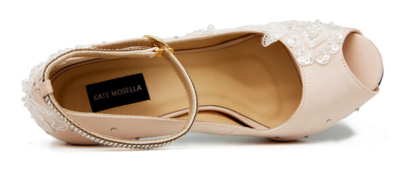 Kate Light Beige Satin With Diamante & Swarovski Rhinestone Wedding Shoes