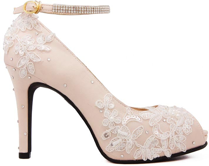 Kate Light Beige Satin With Diamante & Swarovski Rhinestone Wedding Shoes