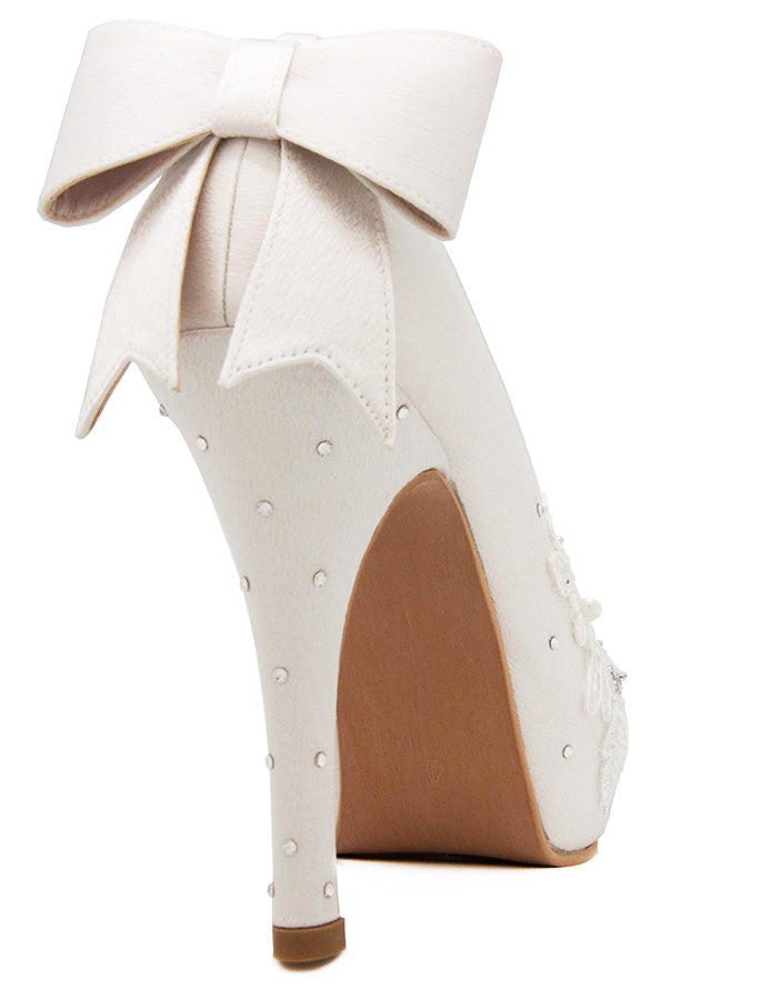 Chloe Ivory White Satin With Lace & Swarovski Rhinestone Wedding Shoes