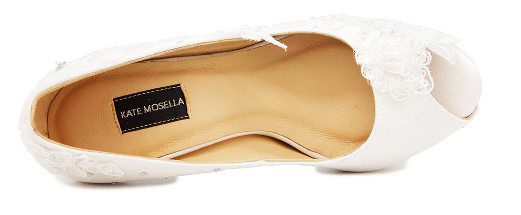 Elsa Ivory White Satin With Lace & Swarovski Rhinestone Wedding Shoes