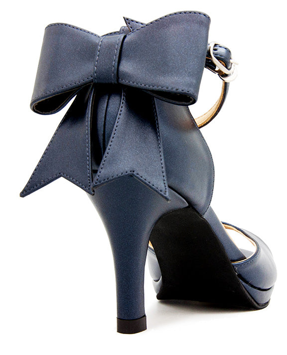 Carolyn Navy Blue PU With Back Bow Sandals