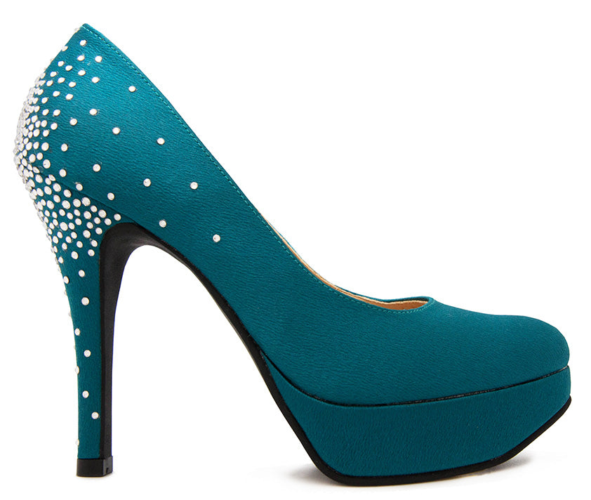 Florence Turquoise Satin & Swarovski Rhinestone Dinner Shoes