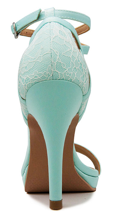 Abia Tiffany Satin and White Lace Wedding Sandals