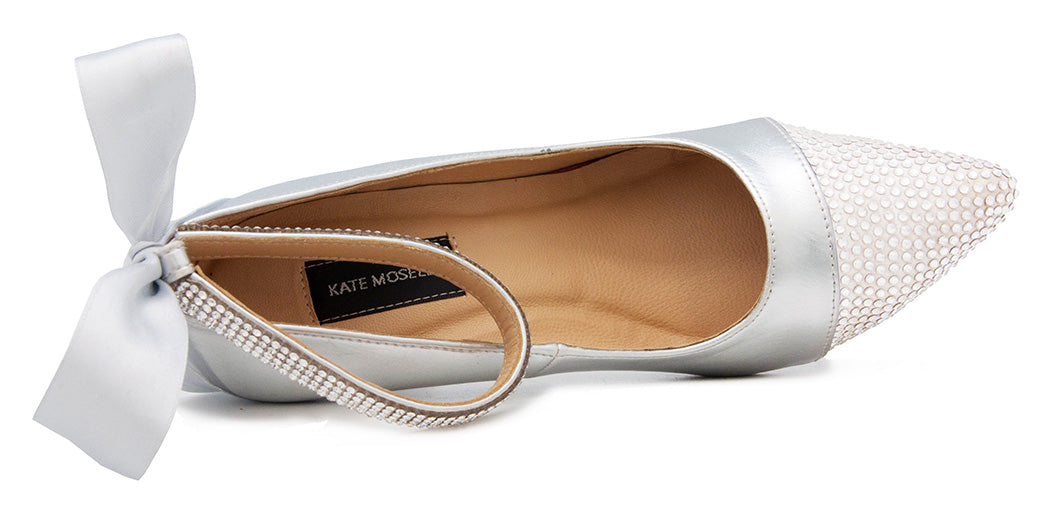 Belindle Silver Metallic With Diamante Ribbon & Swarovski Rhinestone Wedding Shoes