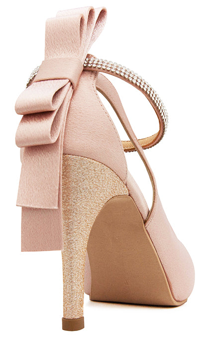 Ellen Nude Pink Satin Back Bow & Diamante Wedding Shoes